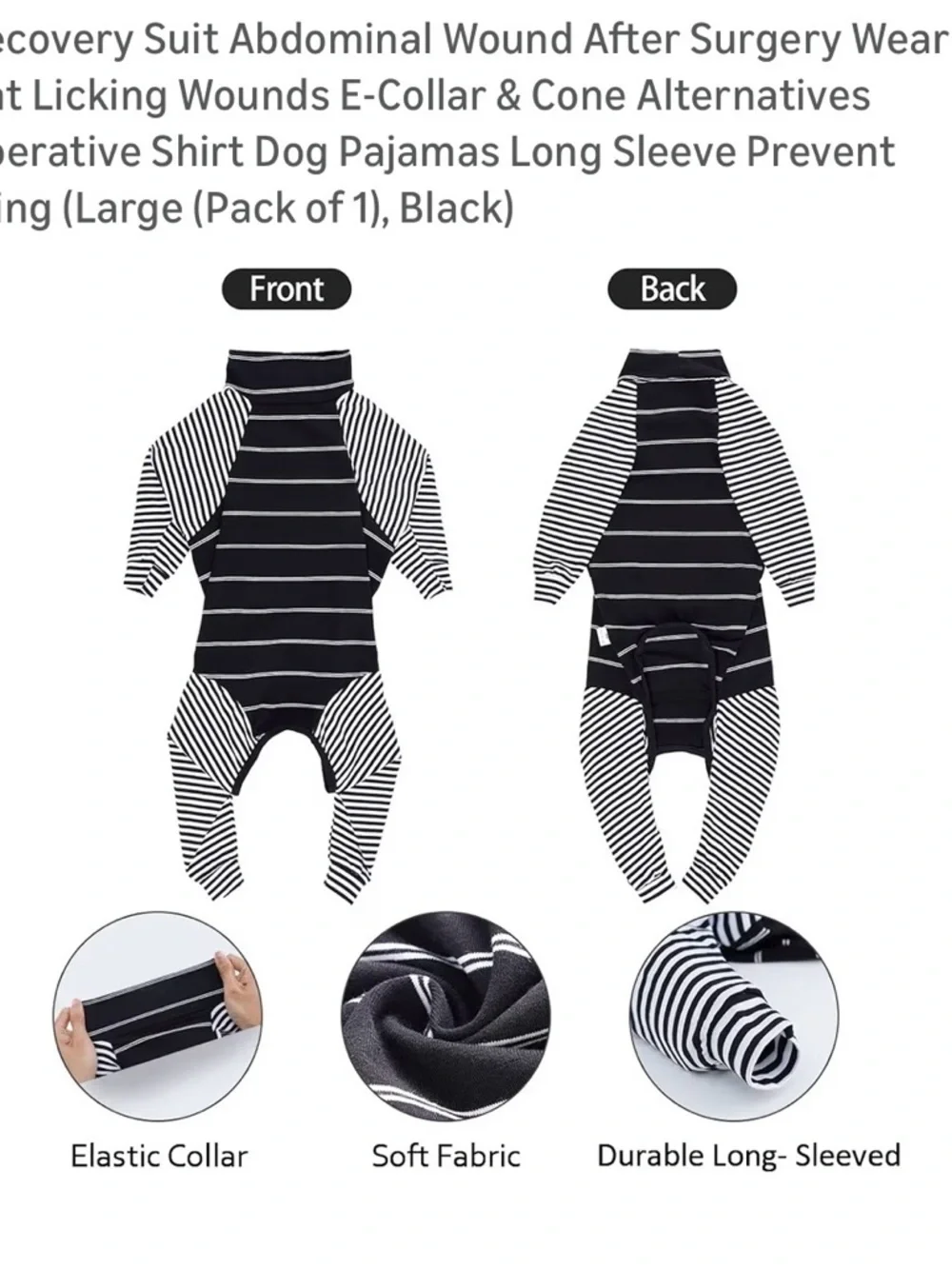 Black & White Striped Dog Recovery Suit - Prevent Licking After Surgery. New SM
